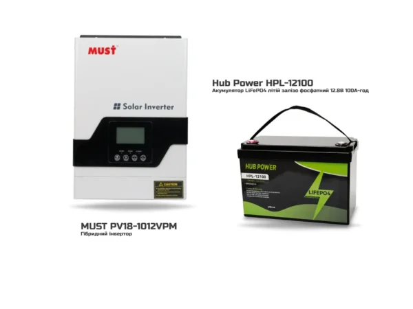 1 Комплект Безперебійного Живлення MUST PV18-1012VPM + LiFePO4 12.8В 100А