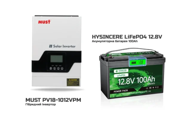 Комплект Безперебійного Живлення MUST PV18-1012VPM + HYSINCERE LiFePO4 12.8V 100Ah