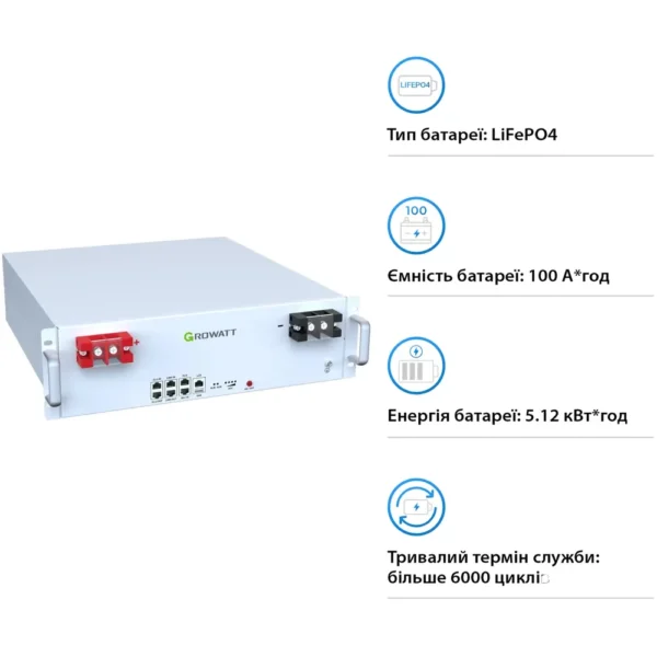 Акумуляторна батарея GROWATT Hope 5.0L-B1 LiFePO4 LV 51.2V 100Ah 5.12kWh (Hope 5.0L-B1)