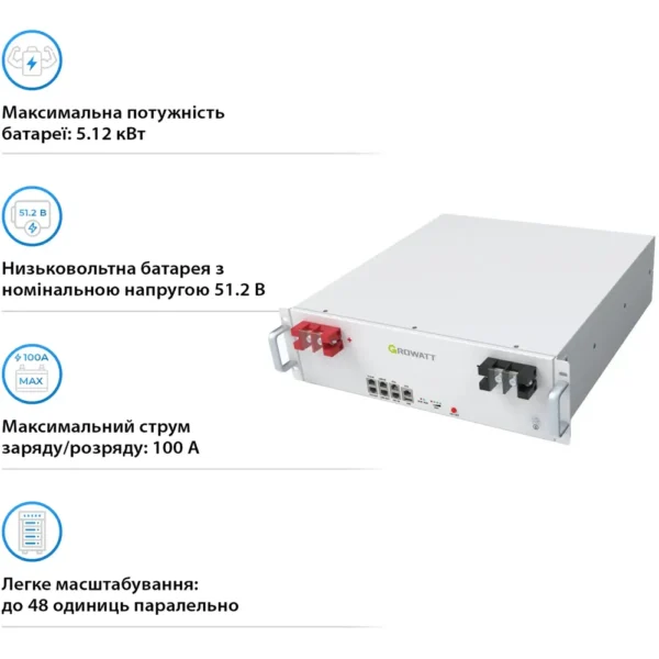 Акумуляторна батарея GROWATT Hope 5.0L-B1 LiFePO4 LV 51.2V 100Ah 5.12kWh (Hope 5.0L-B1)
