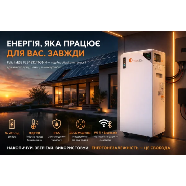 Літієва акумуляторна батарея FelicityESS FLB48314TG1-H 51.2В 314Аг 16кВт·год з підігрівом
